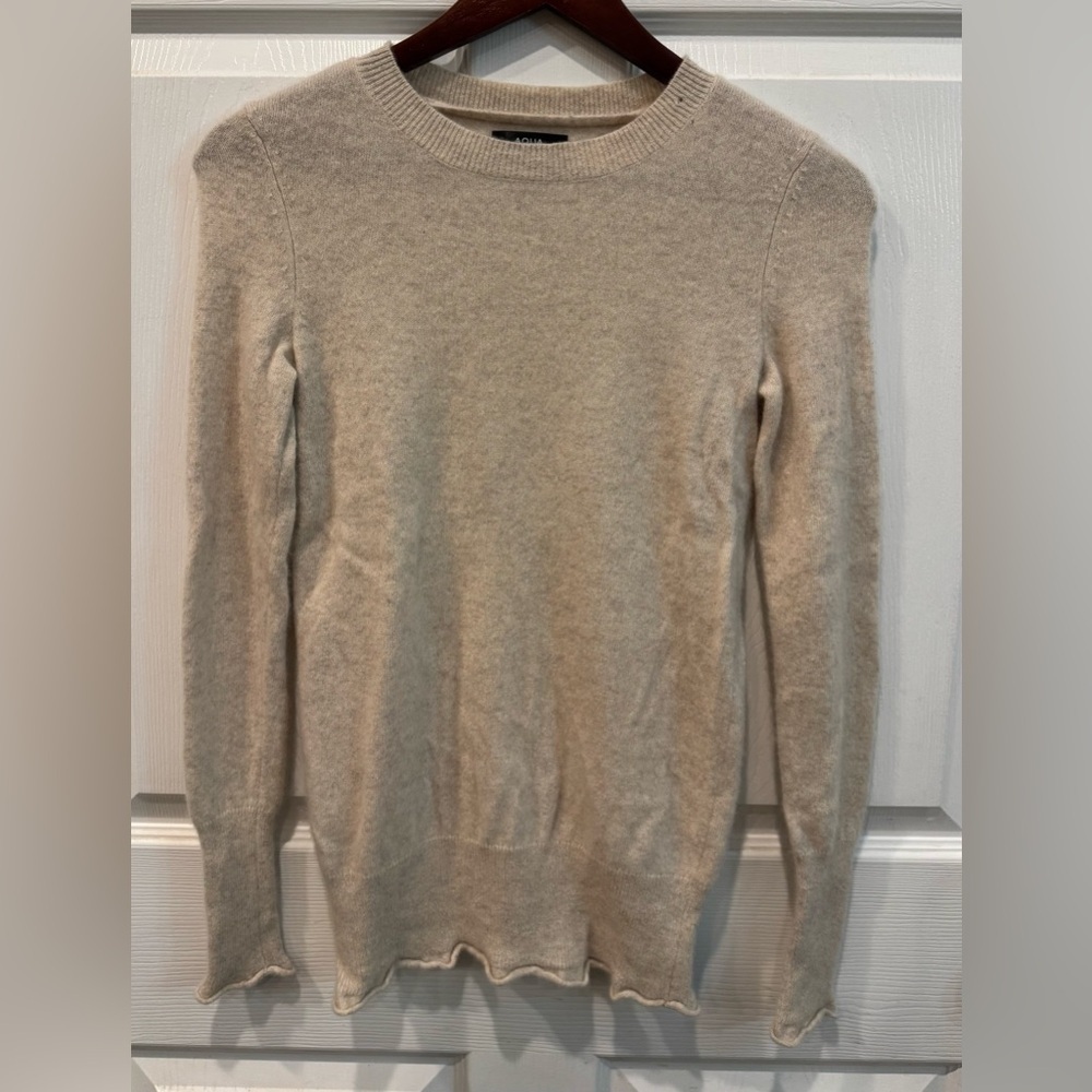 Aqua Cashmere Sweater Tunic Fitted Fine Weave Women’s Size Small Oatmeal Cream